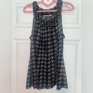 Black and Silver Houndstooth Pattern Sleeveless Top